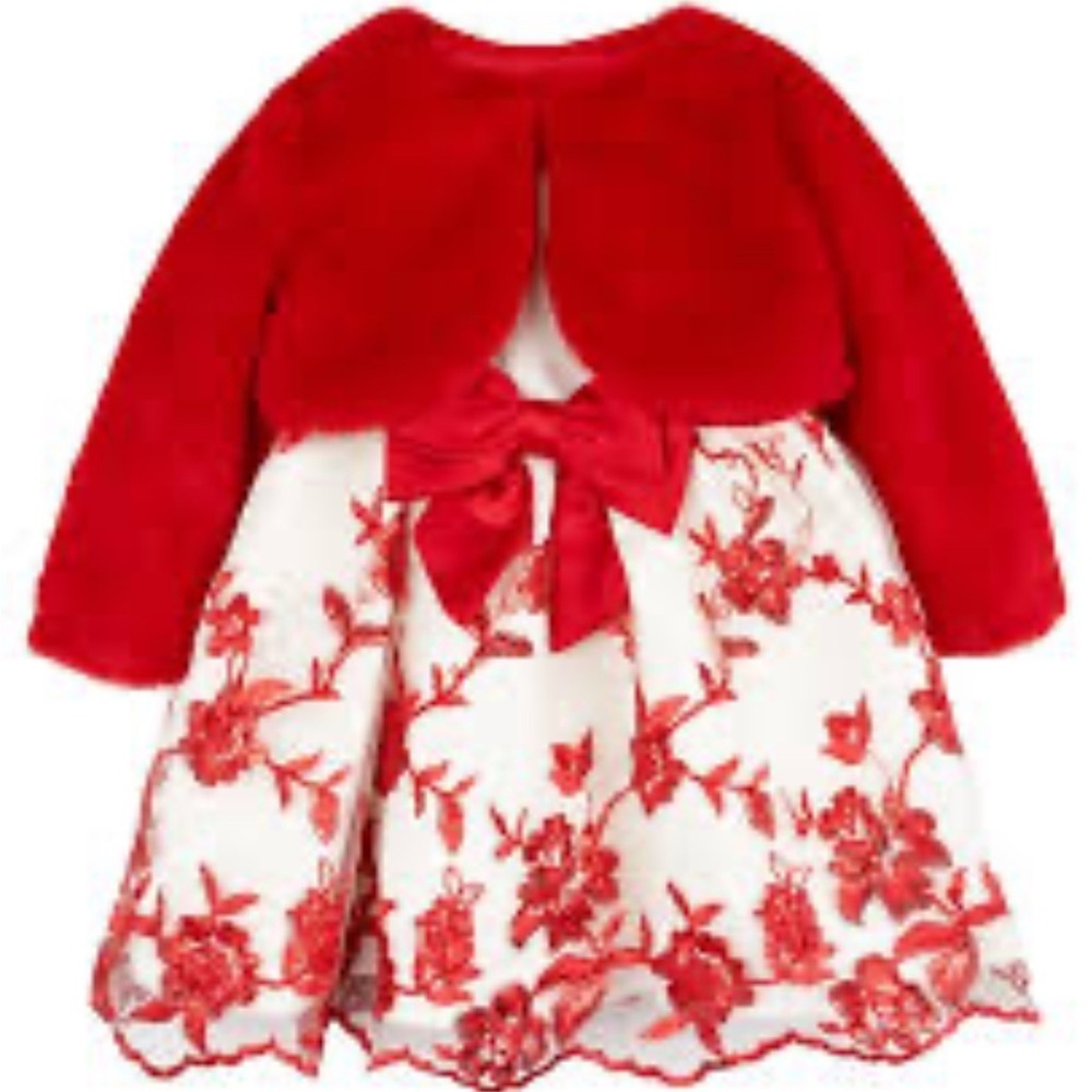 Red and White Floral Dress with Jacket